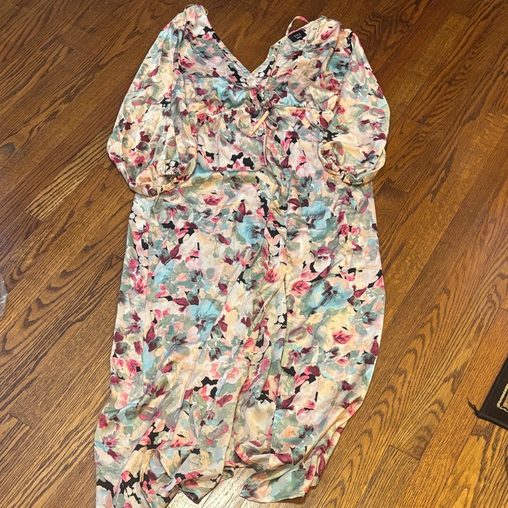 Satin Floral Kimono Maxi Dress - Picture 4 of 8